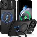 DUEDUE for iPhone 17 Pro Max Case with 360Spin Magnetic Stand[Compatible with MagSafe][Rotatable Ring Holder], Translucent Cover Slim Protection Cases for iPhone 17 Pro Max 6.9", Black