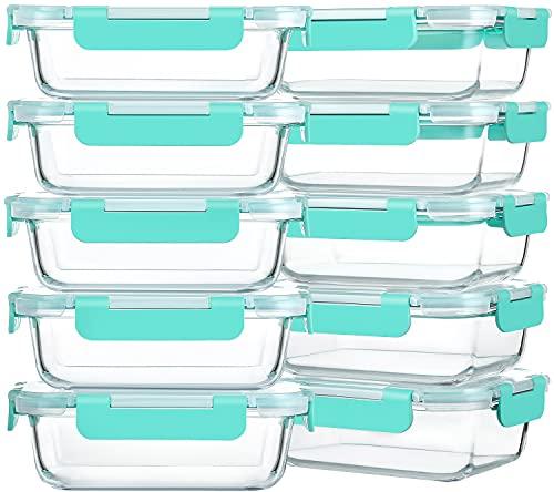 M MCIRCO 10-Pack 22 Oz Glass Meal Prep Containers with Lids - Microwave, Oven, Freezer & Dishwasher Safe - Green
