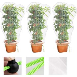 MR FIVE 3 PCS Large Drawstring Plant Covers,Bird Barrier Netting Mesh with Drawstring,Reusable Garden Netting Mesh with Drawstring,Plant Cover for Protect Fruit Tree Vegetable Flower, 4.6 ftX 3.3 ft