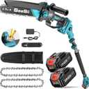 SEESII 2-in-1 Electric Pole Saws for Tree Trimming, 8 Inch Brushless Mini Chainsaw with Extension Pole, Cordless Pole Chain Saw, Tree Trimmer Limb Branch Cutter Pruner with 2 x 4.0Ah Batteries, PS810