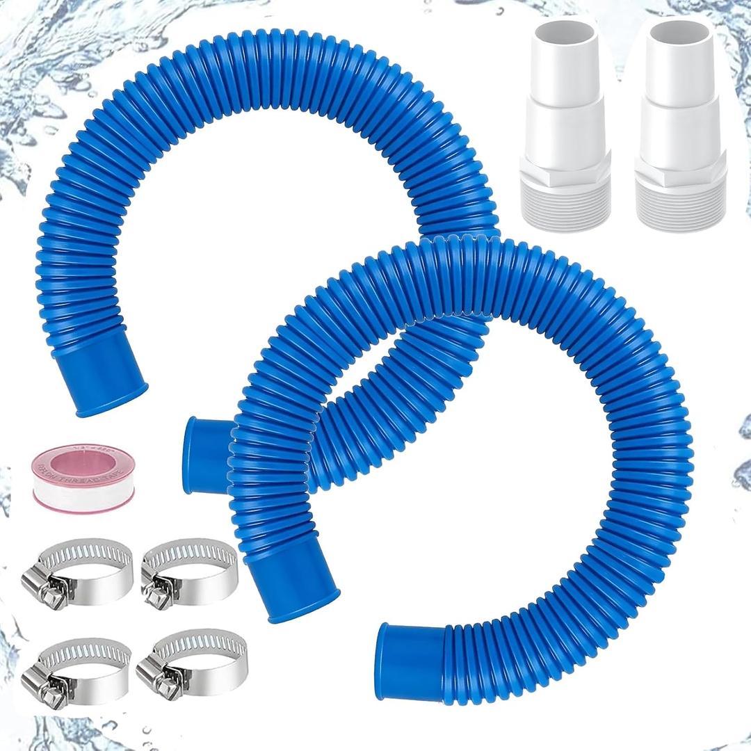 1.25” Pool Sand Filter Pump Hose with Adapter – 1-1/4” Diameter Pool Sand Pump Filter Hoses for Replacement Above Ground Pools Compatible with Intex Coleman Saltwater Systems (2 PACK Blue)