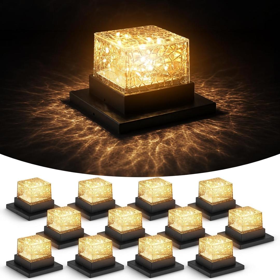 VIODAIM Solar Post Cap Lights 4x4 5x5 6x6, Waterproof Firefly, 12-Pack
