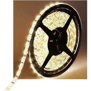 Water-Resistance IP65, 12V Waterproof Flexible LED Strip Light, 16.4ft/5m Cuttable LED Light Strips, 300 Units 3528 LEDs Lighting String, LED Tape(Warm White), Power Adapter not Included