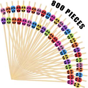 800 Pcs Skull Picks Skull Toothpicks Cocktail Picks for Drinks 4.7 Inch Skewers Sticks Fancy Sandwich Appetizer Bamboo Skewers for Wedding Birthday Party Decorations