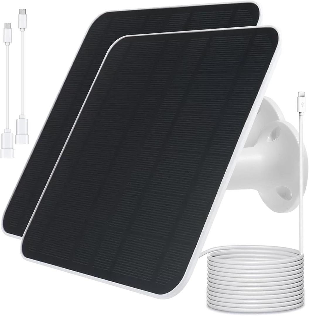 Solar Panel Charger Compatible with Eufycam 2C/2C Pro/E40/E20/2/2 Pro/E, 5V 5W Continuously Charging, 9.8ft Cable, Weatherproof (2Pack)