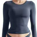 SUUKSESS Women Double Lined Fitted Basic T Shirts Crew Neck Long Sleeve Crop Top M