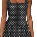 NIASHOT Polka Dot Dress Summer Rompers Womens Tennis Dress Pleated Skirt Athletic with Shorts Vacation Dresses Graduation Spring Outfits 2026 Pilates Fashion Clothing Black Dots M