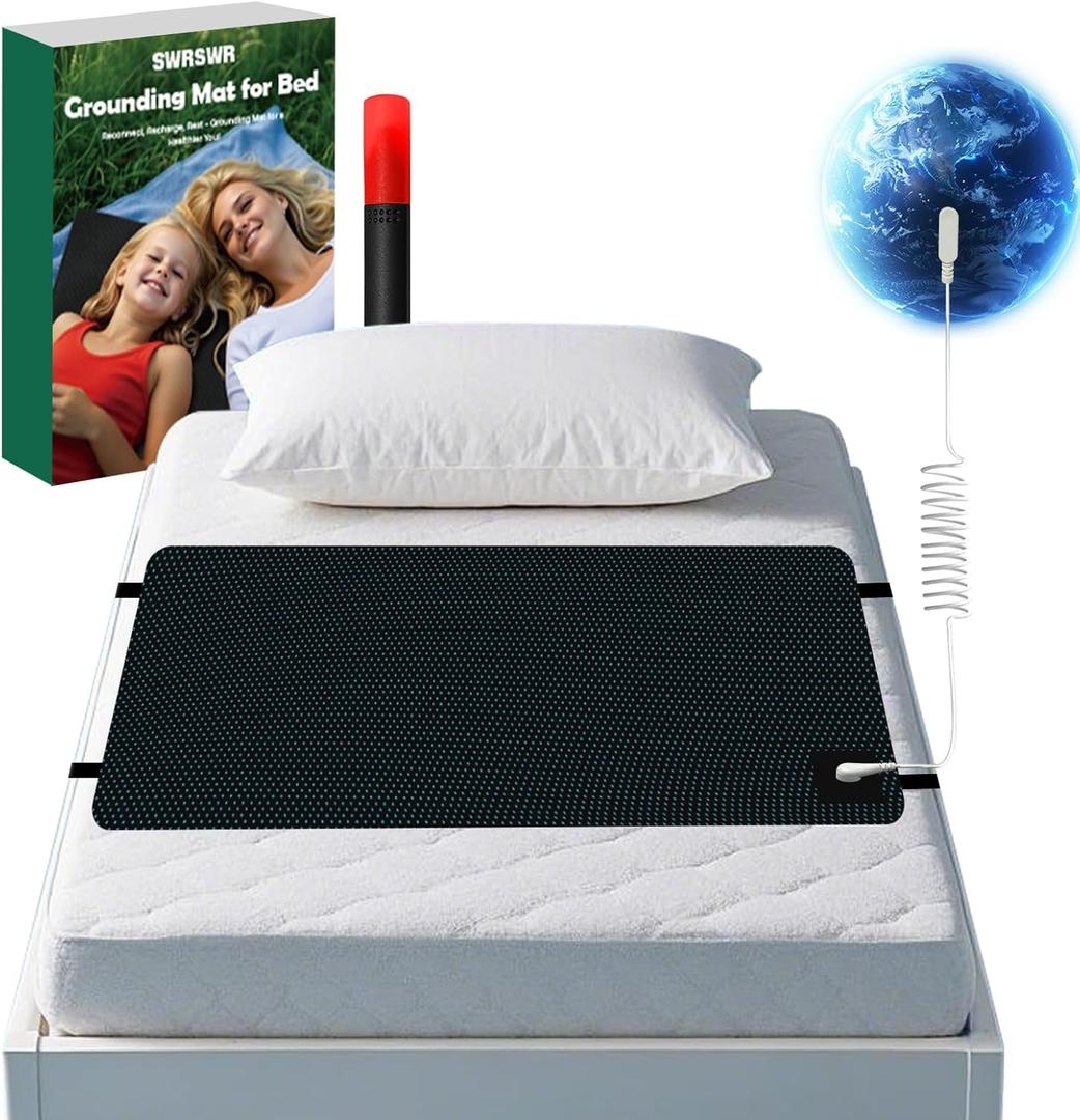 Grounding Mat for Bed: Grounding Pad for Sleeping - Anti-Slip PU Leather Grounded Mattress Pad Kit with Grounding Cord - Queen, 27''60