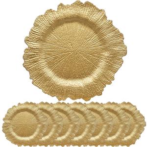 Gold Reef Charger Plates,10 Pack 13" Gold chargers for Dinner Plate-Reusable Plastic Charger Plates,Round Table Chargers for Wedding,Party,Event,Decoration(Reef Gold10)