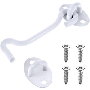 4 Inch Door Latch Hook and Eye, Heavy Duty Stainless Steel Barn Door Lock with 4 Mounting Screws, Solid Thicken Door Latch, Gate Latch, Door Lock Latch for Windows, Sheds, Fences, Gates (White)