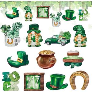36Pcs St. Patrick's Day Wooden Ornaments Set Irish Day Tree Hanging Ornaments Good Luck Decorations for St. Patrick's Day Tree Docor Home Party
