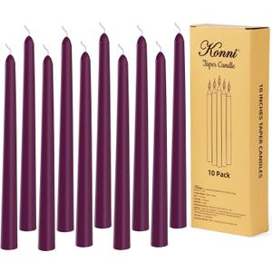 KONNI 0.8710 Inch Purple Taper Candles, Unscented and Smokeless Tall Candlesticks, 10 Pack Tapered Candles with Cotton Wicks, Long Burning, Ideal for Weddings, Dinner Parties, and Home Dcor