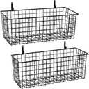 2 Sets Extra Large Hanging Wall Basket, Black Metal Wire Baskets with Steel Hooks for Organizing, WallmountedFruit Vegetable Toy Snack Storage, Home Kitchen Bathroom Laundry Pantry Organizer