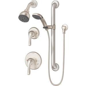 Symmons 9605-PLR-1.5-TRM-STN Origins 2-Handle 1-Spray Shower Trim with 1-Spray Hand Shower in Satin Nickel (Valves Not Included)