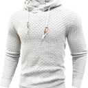 Zaitun Mens Hooded Sweatshirt Long Sleeve Solid Knitted Hoodie Pullover Sweater (XX-Large, White)