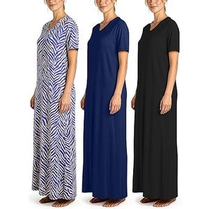 Real Essentials 3 Pack: Women's Soft Maxi Long Nightshirt Short Sleeve Soft Nightgown Sleep Dress (Plus Size)