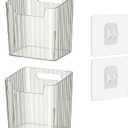 Set of 2 Storage Organizer Bins Wall Mounted Floating Shelves Fridge Organizer Stackable Clear Plastic Storage Bins for Wall, Refrigerator, Kitchen, Bathroom, Countertops, Pantry, BPA Free (Clear)
