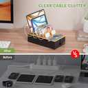 Pezin & Hulin Cord Organizer Box, Surge Protector Organizer, Device Charger Station for Phones & Tablets, Wood Charging Dock -with 6 Wire Cables, BUT NO Power Supply - Natural + Black