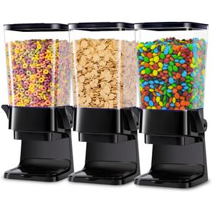 Cereal Dispenser Countertop with Lids, 5L Organization and Storage Containers for Kitchen and Pantry, Rice Dispenser for Food, Cereal, Beans, Nuts, Snack, Oatmeal, Dog Food, Bird Seed, Black, 3Pc