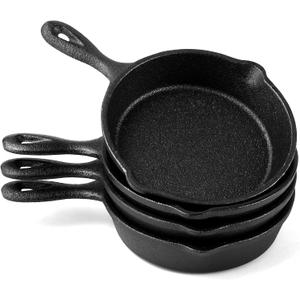 4 Pack Mini Cast Iron Skillets, 4 Inch Small Frying Pan with Double Drip-Spouts, Black Cast Iron Skillet with Handle, Nonstick Frying Pans for Indoor Outdoor Restaurant Kitchen Use