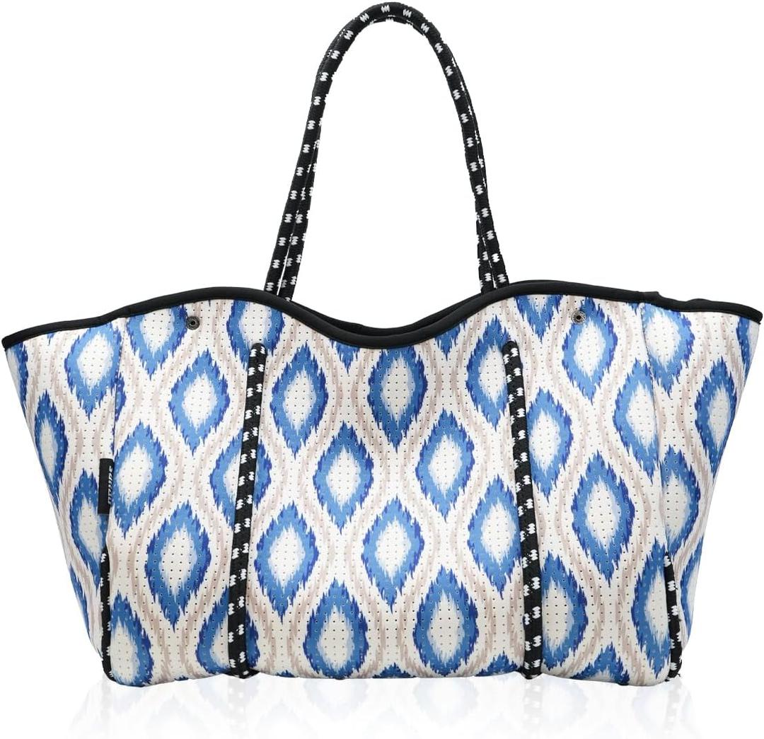 Neoprene Tote Bag for Women, Large Travel Beach Bag with Detachable Pouch, Stylish Lightweight Everyday Carryall, Medium