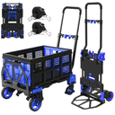 Oyoest 2 in 1 Folding Hand Truck with Folding Basket,Heavy Duty Hand Truck Dolly 330lbs Capacity with Telescoping Handle and Rubber Wheels,Portable Dolly Cart with Bungee Cords for Moving