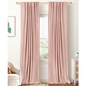 100% Blackout Shield Linen Blackout Curtains for Bedroom 84 Inches Long, Back Tab/Rod Pocket Living Room Drapes, Thermal Insulated Blackout Curtains 2 Panels Set, 50" W x 84" L, Blush Pink