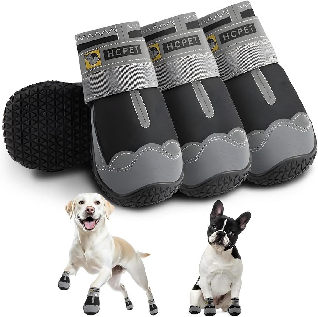 Hcpet Dog Shoes for Large Dogs, Waterproof Dog Booties for Small Medium Dogs, Anti-Slip Dog Boots & Paw Protectors for Hot Pavement Winter Snow Hiking with Reflective Straps Black Size 1 (#1 (Width 1.37 inch) for 10-23 lbs)