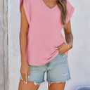 Cicy Bell Womens Summer Cap Sleeve T Shirts Casual V Neck Tops Loose Fit Basic Tees White