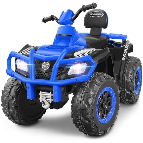 ELEMARA 2 Seater Ride on ATV for Big Kids, 12V 4 Wheeler for Kids Quad with 10AH Battery, 4mph Max Speed,Bluetooth, LED Lights, Radio, Toddler Ride on 4 Wheeler Electric Car for Boy&Girls, Blue