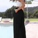 Women's Palazzo Pants Flowy High Waist Flowy Wide Leg Trousers with Pockets Cotton (Black, S)