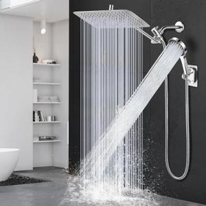 Shower Head,12" High Pressure Shower Combo,Rainfall Shower System with Handheld Spray,All Metal 3-Way Diverter & 6ft Hose,Anti-Clog Nozzles,Easy to Install in Bathrooms-Silver Chrome