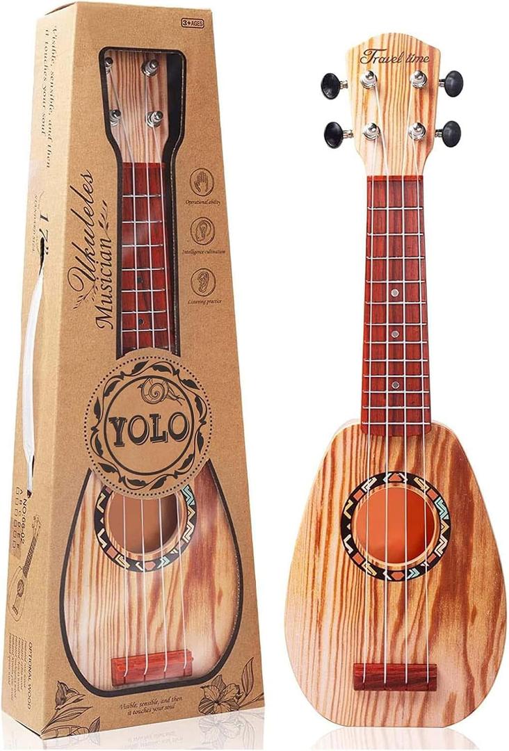 YOLOPLUS+ 17 Inch Kids Ukulele Guitar Toy 4 Strings Mini Children Musical Instruments Educational Learning Toy for Toddler Beginner Keep Tone Anti-Impact Can Play with Picks/Strap/Primary Tutorial (Sprucewood)