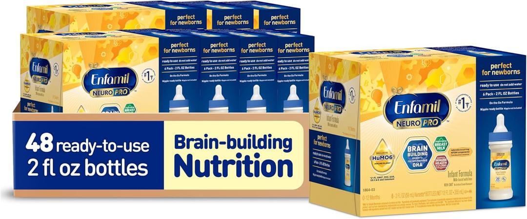 Enfamil NeuroPro Ready-to-Use Baby Formula, Ready to Feed, Brain and Immune Support with DHA, Iron and Prebiotics, Non-GMO, 2 Fl Oz (Pack of 48) (EXP 06/27/27)