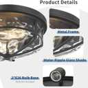Darkaway 15inch Ceiling Light Fixtures Large Flush Mount Light Fixtures with Water Ripple Glass Shade, Indoor Outdoor Ceiling Light for Kitchen Bathroom Bedroom Hallway Entry Porch