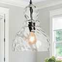 Hammered Glass Pendant Light for Kitchen Island Black Pendant Hanging Light 10inch Large Glass Pendant Lights for Kitchen Sink Dining Room Hallway Entrance, 10in, E26