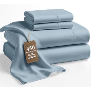 LANE LINEN Queen Bed Sheets - Pemium 450 Thread Count Long Staple 100% Cotton Sheets Queen Size Bed Set, Hotel Luxury Sateen Finish, 15" Deep Pocket Fitted Sheet, Cool & Durable - French Blue