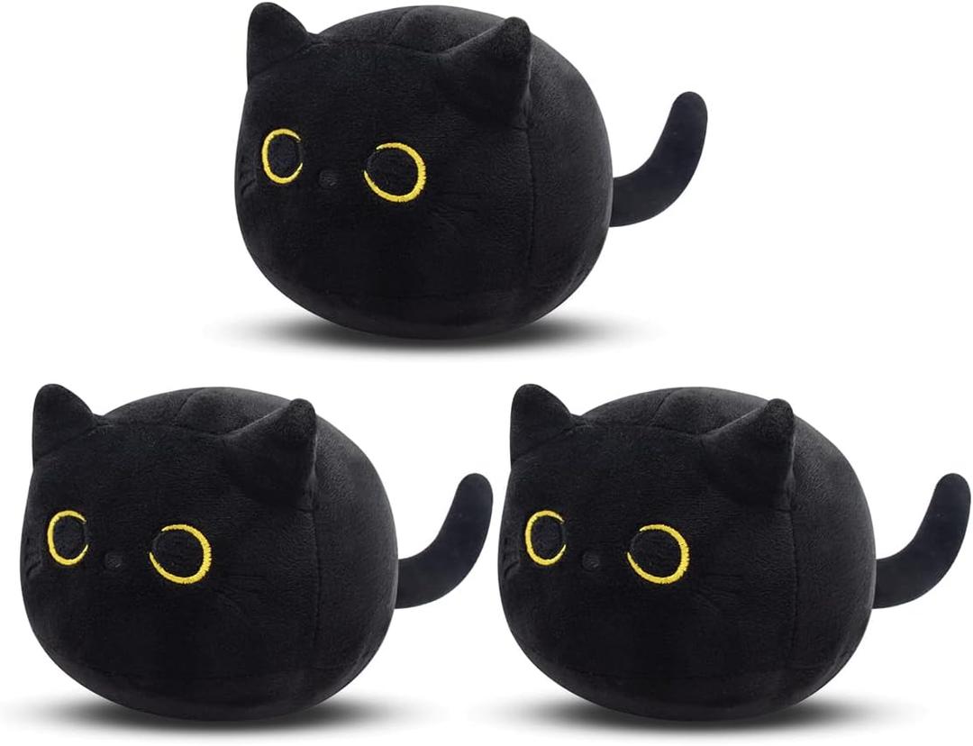 Black Cat Plush, 3Pcs Cute Mini Black Cat Stuffed Animal for Home Decoration, Soft Cat Plush Birthday for Kids Boys Girls