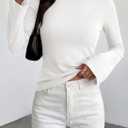 BTFBM Long Sleeve Shirts for Women 2026 Spring Y2K Clothes Casual Boat Neck Bell Sleeve Fitted Fall Going Out Tops(White, Small)