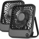 TOPK 2 Pack 5000mAh Portable Desk Fan, Ultra-thin Strong Wind Digital Display 4 Speeds Adjustable Small Quiet Battery Powered Personal Travel Fan for Bedroom, Office, Cruise, Library, Outdoor Black