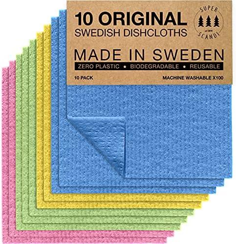 SUPERSCANDI 7 Pack Reusable Cleaning Cloths - 100% Biodegradable & Compostable | Washable Swedish Dishcloth - Food-Safe & Plastic-Free | Kitchen Cloth Suitable for Any Surface, Pink Green Blue