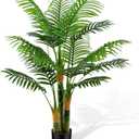 4ft Tall Golden Cane Artificial Tree Palm Outdoor, Large Artificial Plants Outdoor Faux Palm Tree with 3 Textured Trunks, Fake Tree for Indoor Outdoor Office Living Room Outside Patio