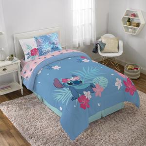 Jay Franco Disney Lilo & Stitch Twin Comforter Set, 5 Piece Bed in a Bag Reversible Comforter & Sheet Set - Girls Twin Bedding - Super Soft Fade Resistant Microfiber (Officially Licensed Disney)
