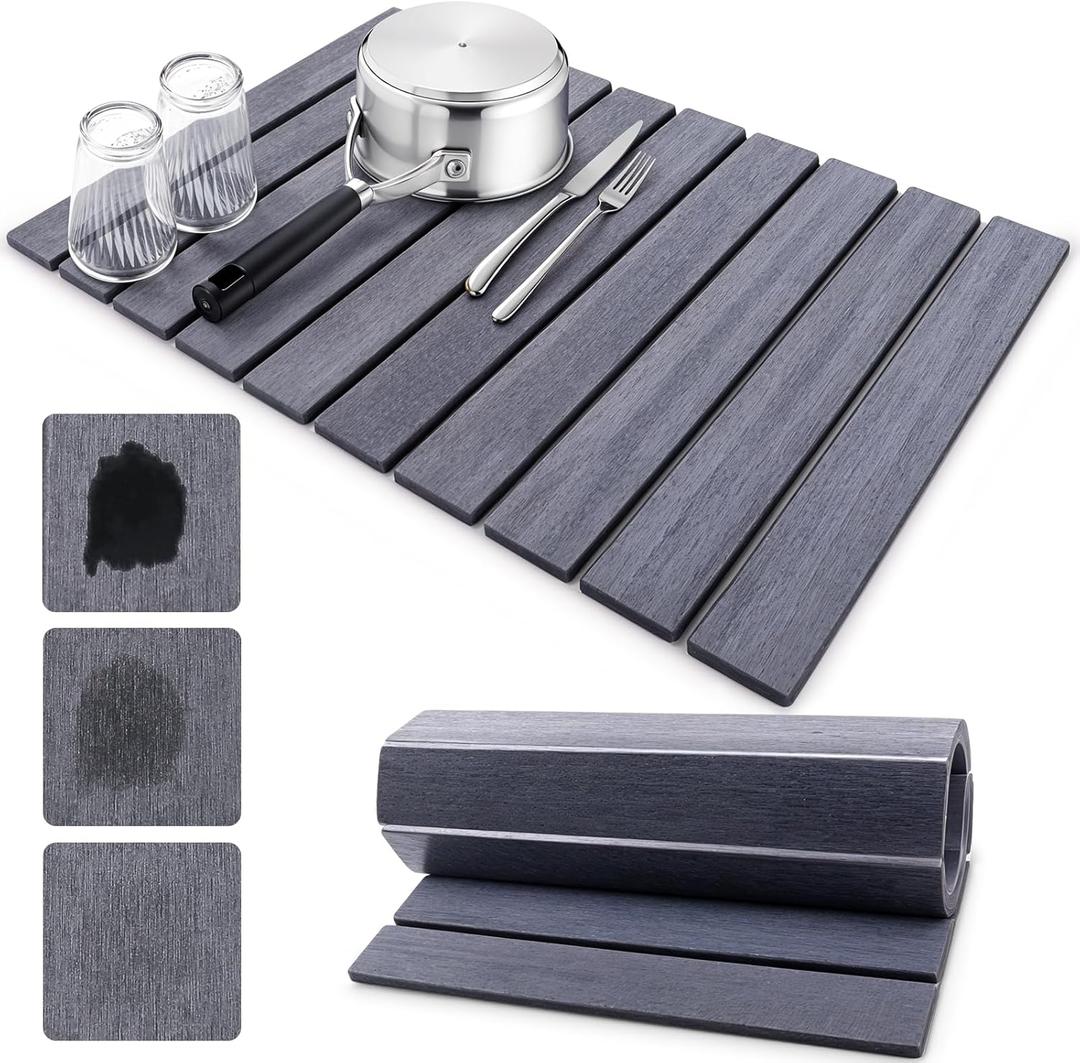 Collapsible Stone Dish Drying Mat for Kitchen Counter, 24"×16" Large Dish Drying Pad, Eco-Friendly Diatomaceous Earth Mat, Quick Dry, No Odor