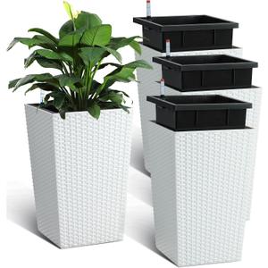 Garvee Set of 4 Tall Outdoor Planters, 16 Inch Planters for Outdoor Plants, 4 Pack
