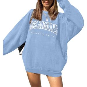 LilyCoco Womens Oversized Graphic Sweatshirt Long Sleeve Crewneck Pullover Shirt Blue Small (Blue, S)