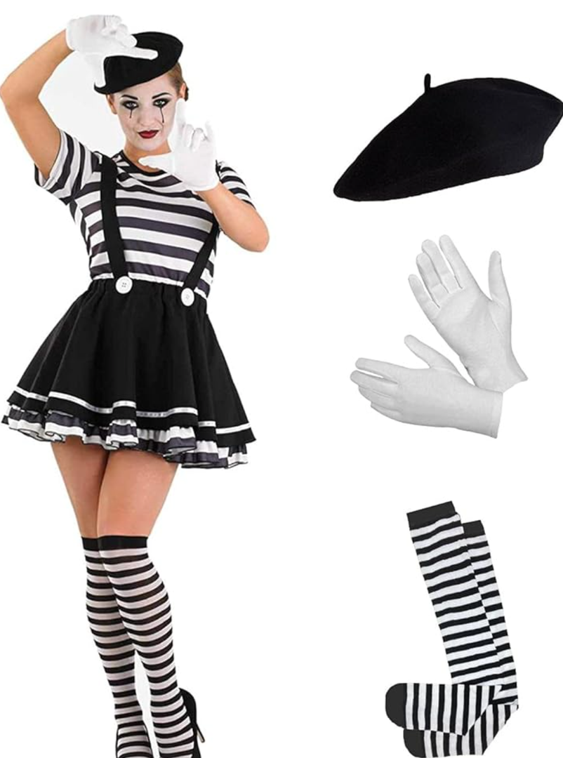 fun shack Mime Costume for Women, French Mime Costume Women, Mime Costume Adult, Mime Halloween Costumes for Women S