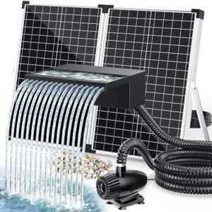 POPOSOAP 70W Solar Pond Waterfall Spillway with Fountain Pump, 304 Stainless Steel & Filtration System Pond Waterfall, 9.8FT Tubing for Koi Ponds, Garden Fountains & Landscape Water Features-P5703S
