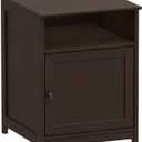SHW End Table with Storage Drawer  Compact Side Table for Living Room, Bedroom, or Office, Espresso (16.25 Inch D x 16.25 Inch W x 21 Inch H)