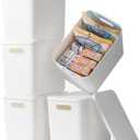 5 pack large plastic White storage bins with Lids, Toy Box Chest with Handle，Organizer Containers Baskets for Baby,Nursery，Shelves，Playroom, Bedroom，Office,Closet，home (White, 5L)